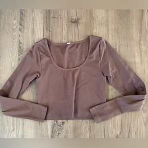 Athleta small chocolate brown cropped Long Sleeve Women's Top